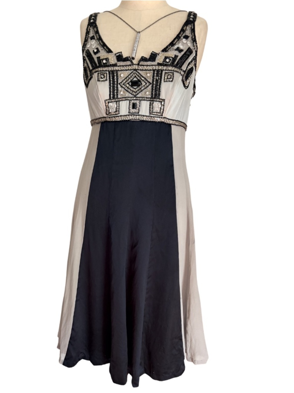 Sue Wong Nocturne Beaded Dress 4 Silver Black Whimsigoth Party Cocktail Silk y2k